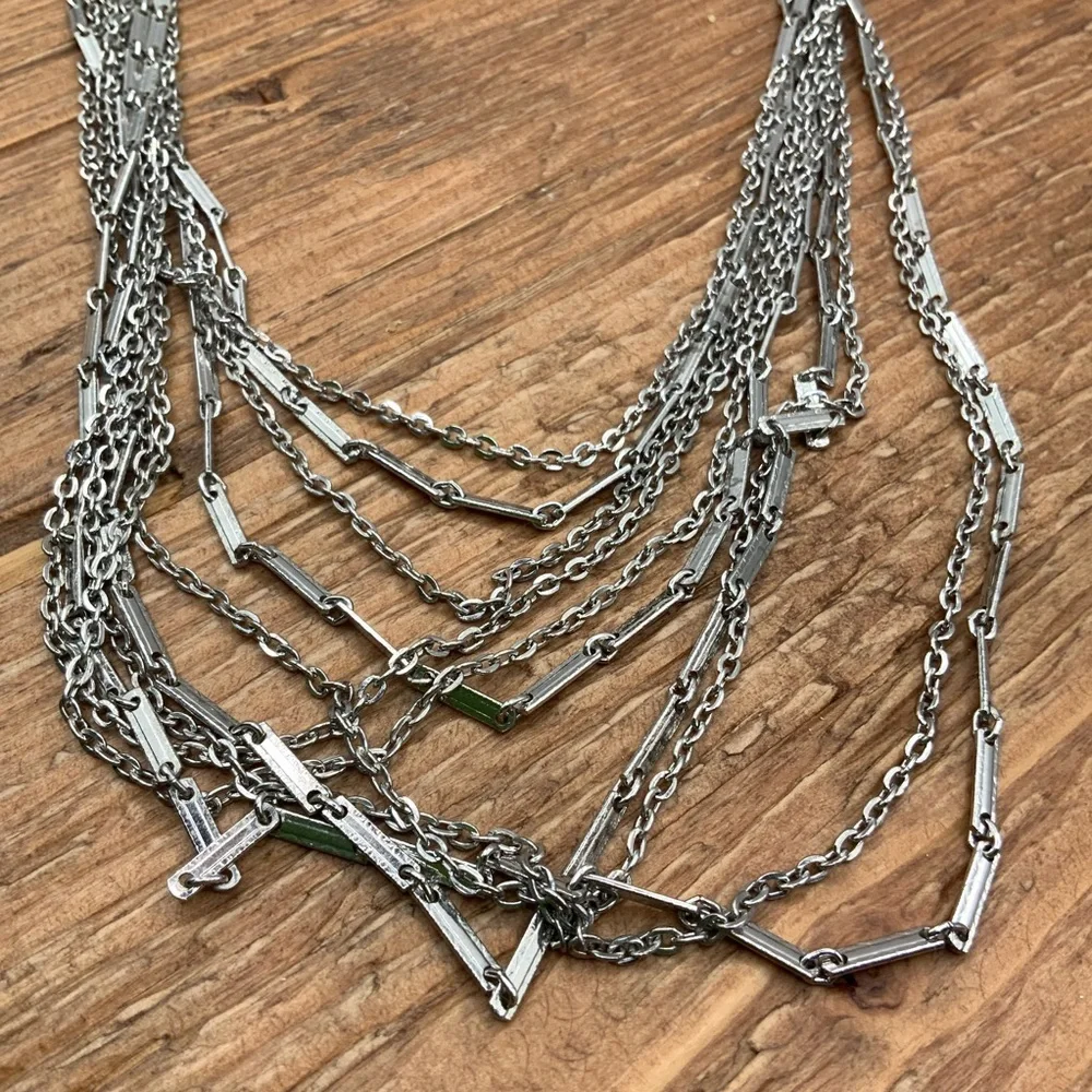 Sarah Coventry Vintage Silver Tone Multi-Strand Layered Cascade Chain Necklace